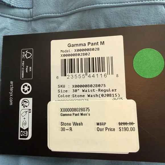 Brand New Arc’teryx Gamma Quick Dry Pant Men’s Size M
